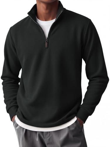 X-Large All Black Mens Quarter Zip Fleece-Lined Pullover Sweatshirt Casual