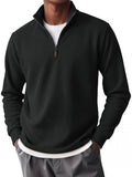 X-Large All Black Mens Quarter Zip Fleece-Lined Pullover Sweatshirt Casual
