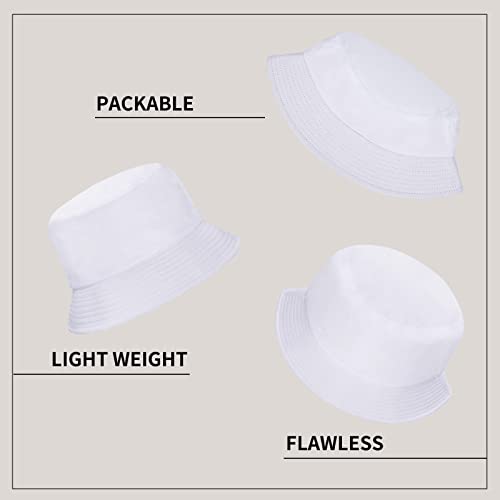 Rosoz Bucket Hat for Women Men Summer Travel Beach Sun Hat 2 Pack - White & Orange