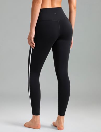 High Waist Yoga Leggings with Contrast Trim - Black, Large, 25" Inseam