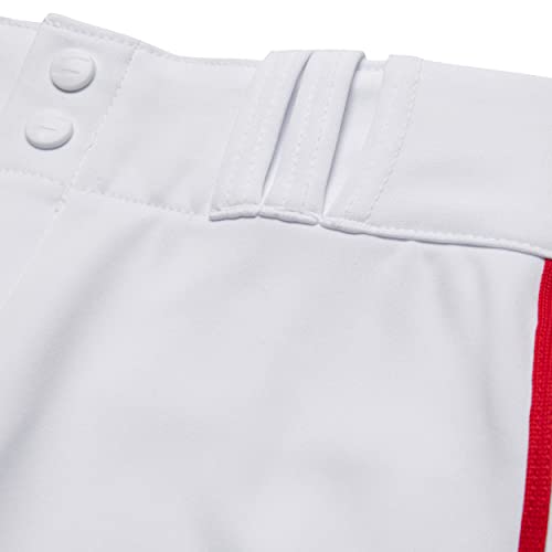 Girls Softball Pants with Braid - Large White & Scarlet Pipe, Low-Rise