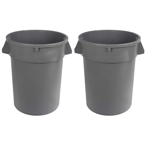 Heavy Duty 32 Gallon Round Trash Can - Pack of 2, Outdoor Waste Baskets