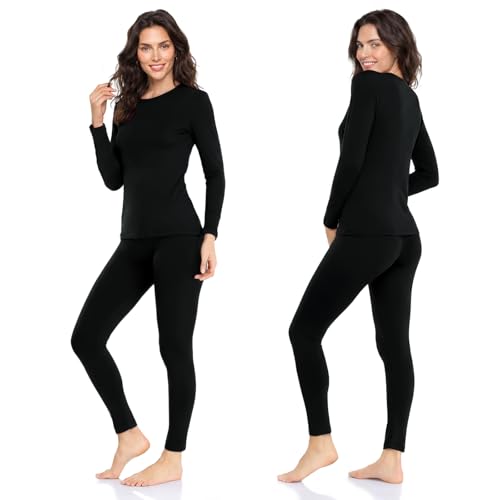 Women’s Thermal Long Johns Set Small Black Fleece Lined Winter Cold Weather