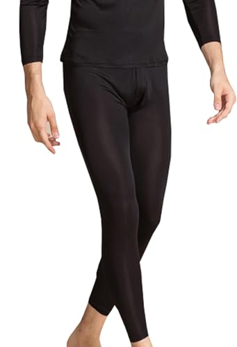 Men's Mulberry Silk Long Underwear Set - Black Large Thermal Base Layer