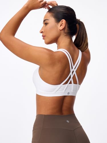 X-Small White Strappy Sports Bra with Criss Cross Back & Padding - Omwilddo