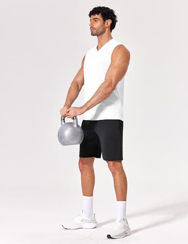 Men's Workout Tank Top V Neck Sleeveless Shirt - Large White - Quick Dry Activewear