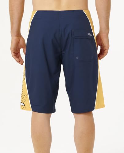 Rip Curl Men's Mirage Panel Beater 22" Boardshorts Navy/Yellow - Eco-Friendly Quick Dry Swimwear