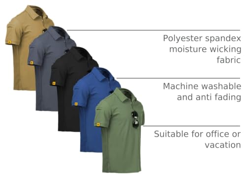 ZITY 5 Pack Men's Short Sleeve Moisture-Wicking Golf Polo Shirts Large