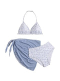 Girls' 3-Piece Swimsuit Set - Halter Triangle Top with Skirts - 12 Years Multicolor