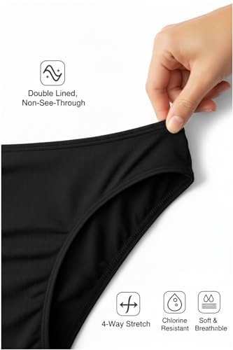 Women Low Rise High Cut Bikini Bottoms Small Black Bathing Suit Bottoms