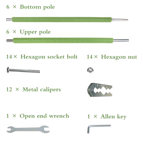 Green Universal Trampoline Poles Set with Clamp, Hardware & Enclosure Connectors