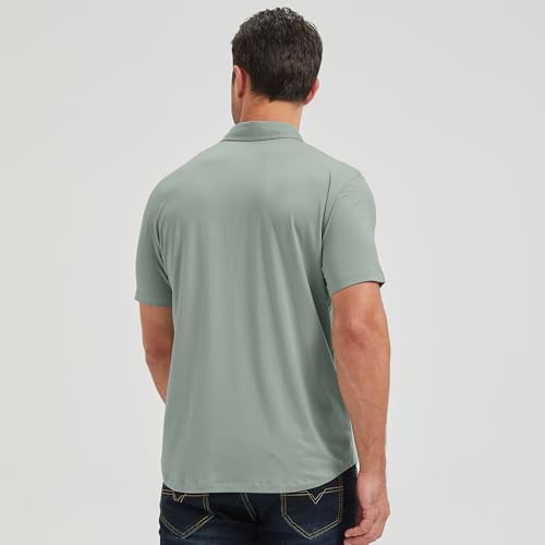 Men's Ultra Soft Bamboo Viscose Polo Shirt - Curved Hem, 3-Pack, Large, Black/Pacific Blue/Sage