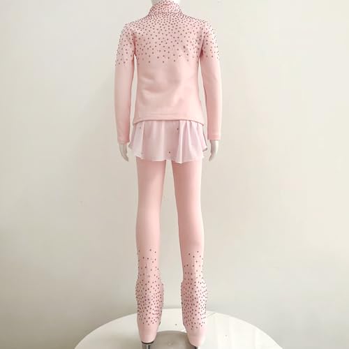 Girls' Starry Sky Pink Figure Skating Dress Set - 6-8 Years, Velvet & Shining Skirt