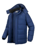 Men's Winter Coat with Detachable Hood - Water-Resistant & Windproof, Blue, Large