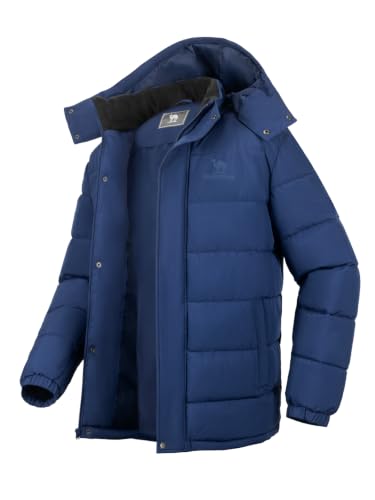 Men's Winter Coat with Detachable Hood - Water-Resistant & Windproof, Blue, Large