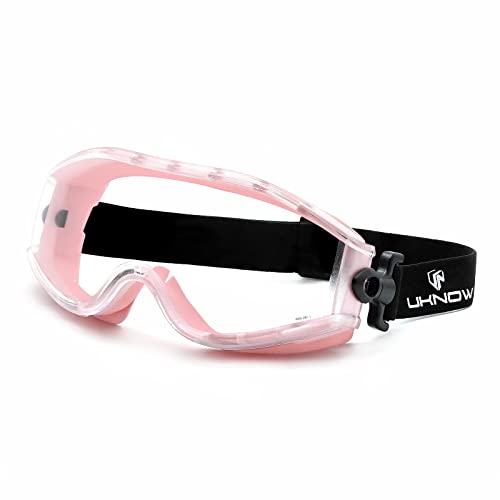 UKNOW Safety Goggles Over Glasses Pink - Anti-Fog Clear Lens, ANSI Z87.1 Certified Eye Protection