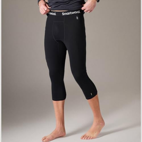 Men's Merino Wool Base Layer Bottoms - All-Season Breathable Pants, Small Black