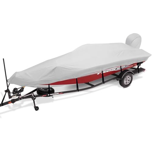 Trailerable Boat Cover 16-18.5ft with Outboard Motor Cover Waterproof UV-Resistant Gray