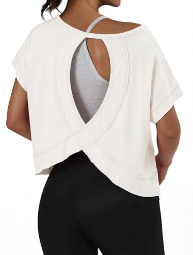 Women's Open Back Workout Tops - Backless Athletic Crop Tee for Running Yoga