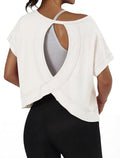 Women's Open Back Workout Tops - Backless Athletic Crop Tee for Running Yoga
