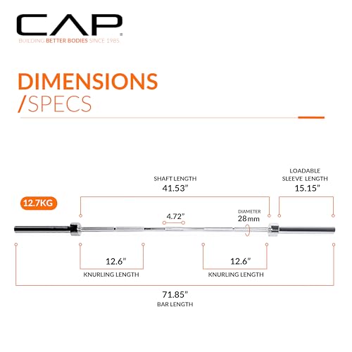 CAP Barbell 6FT Classic Olympic Weight Barbell - Chrome, 500LB Capacity