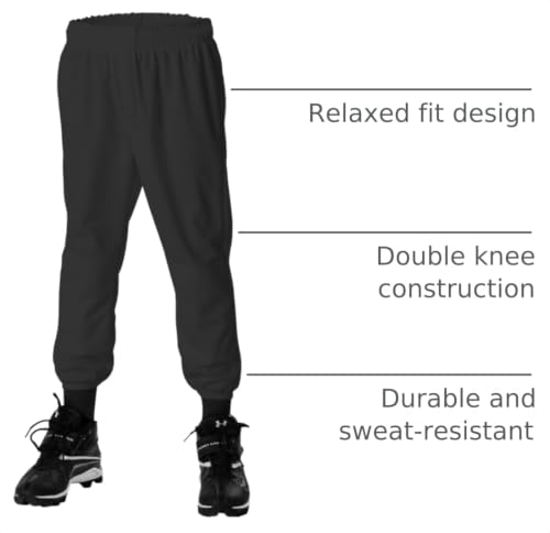 Youth Baseball Pants - Medium Black Pull-On Polyester Athletic Trousers