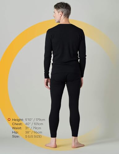 LAPASA Men's Merino Wool Base Layer Set - Lightweight Thermal Underwear M31/M126/M141/M144, Medium, Black 200