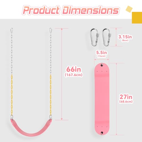 Pink Heavy Duty Kids Swing Seat with 66-Inch Chains & Safety Hooks