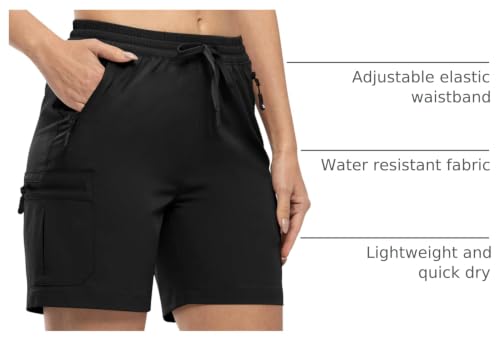 Women's Hiking Cargo Shorts - Quick Dry with Pockets, Medium Black