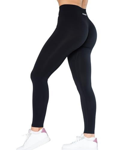 AUROLA Dream Collection Women's High Waist Seamless Scrunch Workout Leggings Set (Large, Black+Black)