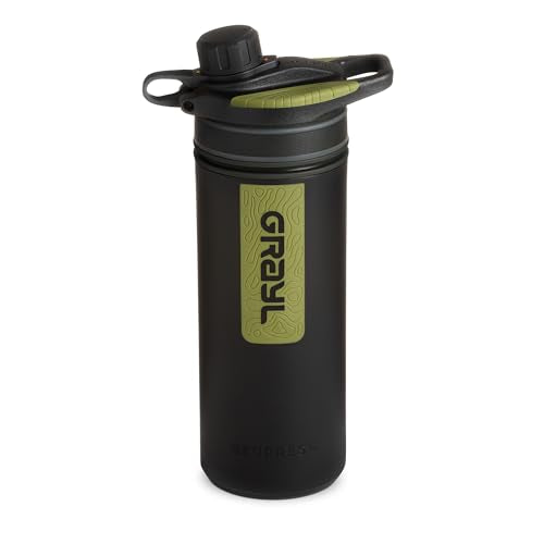 GRAYL GeoPress 24 oz Water Purifier Bottle Black Camo - Portable Water Filter
