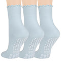 Blue Women Pilates Socks with Non-Slip Grips, Ruffled Cuff - 3 Pairs