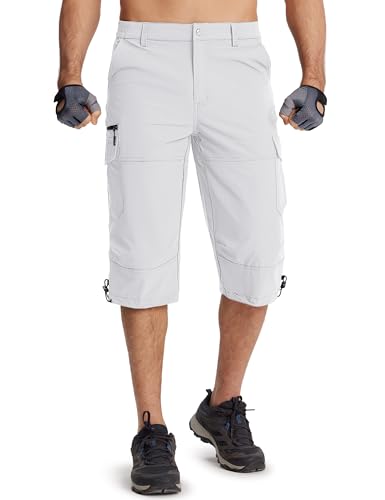 Men's Cargo Shorts - Quick Dry Waterproof Hiking Capri Pants 03 White 36