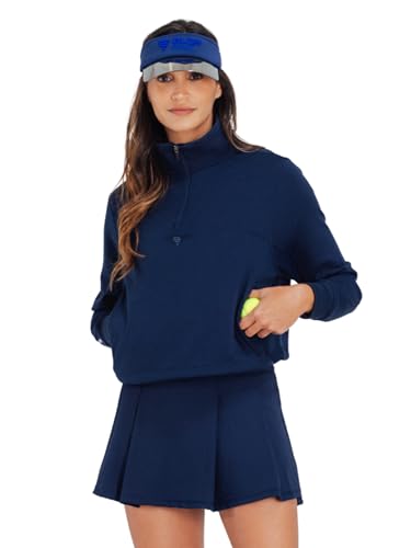 G GLDN PNT Women's Cropped Quarter-Zip Sweatshirt for Tennis & Pickleball - Navy, Small
