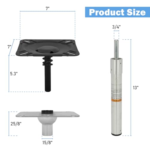Boat Seat Pedestal Base Mount Kit with 7x7 Marine Plate and 3/4 Inch Rotating Post