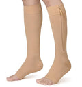 Unisex Compression Socks with Zipper - Open Toe, Medium / Beige, 20-30 mmHg