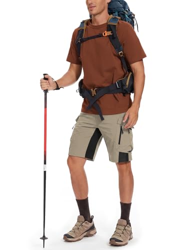 Men's Hiking Cargo Shorts - 4-Way Stretch, 6 Secure Pockets, Large / Light Khaki