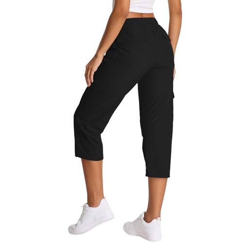 Women's Black Cargo Capris with Pockets - Stretch Quick Dry Hiking Shorts XXL
