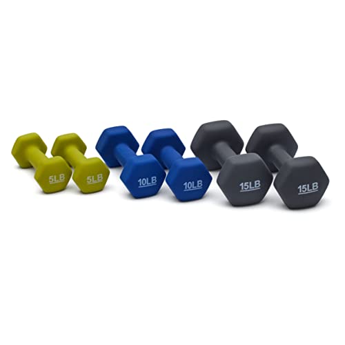 Dumbbell Set with Rack - 6 Pairs of Neoprene Hand Weights 5, 10, 15 lbs