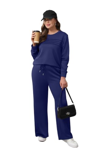 Women's Casual 2 Piece Sweatshirt & Lounge Pants Set - Medium/Navy Blue