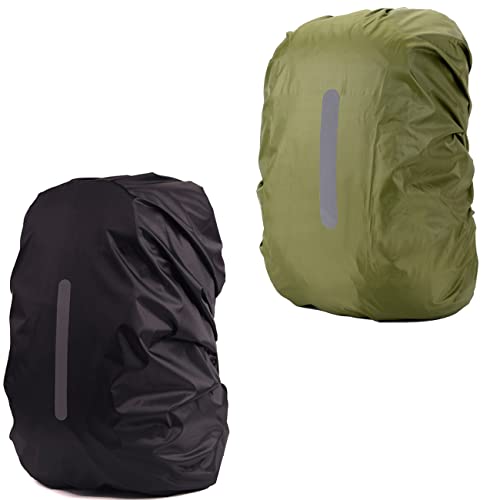 2 Pack Waterproof Backpack Rain Cover with Reflective Strips - Black + Army Green, S (15L-25L)