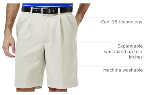 Haggar Men's Classic Fit Cool 18 Short - Expandable Waist, Pleat Front, Solid Gabardine, Size 38
