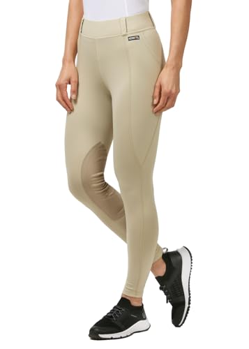 Kerrits Women's Performance Knee Patch Horse Riding Tights - Tan Medium - Breathable Equestrian Leggings with Pockets