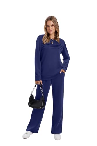 Women's Casual 2 Piece Sweatshirt & Lounge Pants Set - Medium/Navy Blue