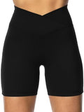 Sunzel Women's High Waist Crossover Biker Shorts - 6-Inch Inseam, Medium, Black