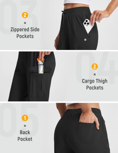 Baleaf Women's Petite Travel Hiking Pants - Lightweight Stretchy, Medium Petite, Black