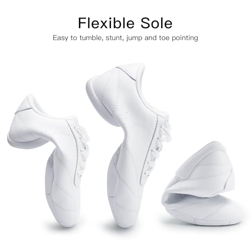 Women Leather Cheer Shoes - White PU Cheerleading Sneakers, Variation of 7