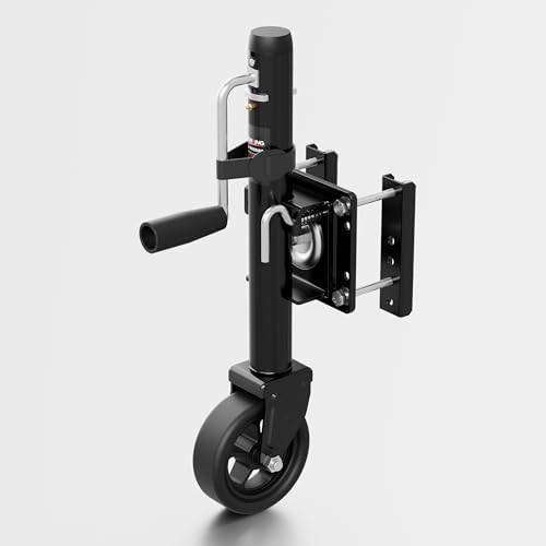 Black Upgraded Spoke Wheel Trailer Jack 1500 lbs, 10" Lift Swivel Stand