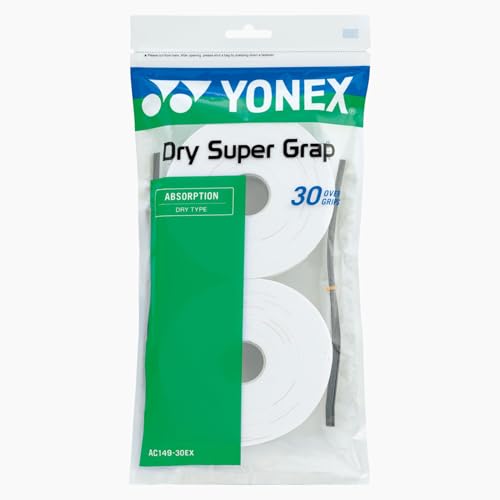YONEX Dry Super Overgrip Pack - White, 30 Count, Absorbent Tennis Racket Grip