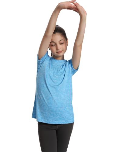 Girls Athletic T-Shirts Short Sleeve Dry Fit Tops 5 Pack - Medium Black Blue Green Red Purple